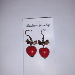 Heart Earrings with a Bow fishhook post Valentine's Day